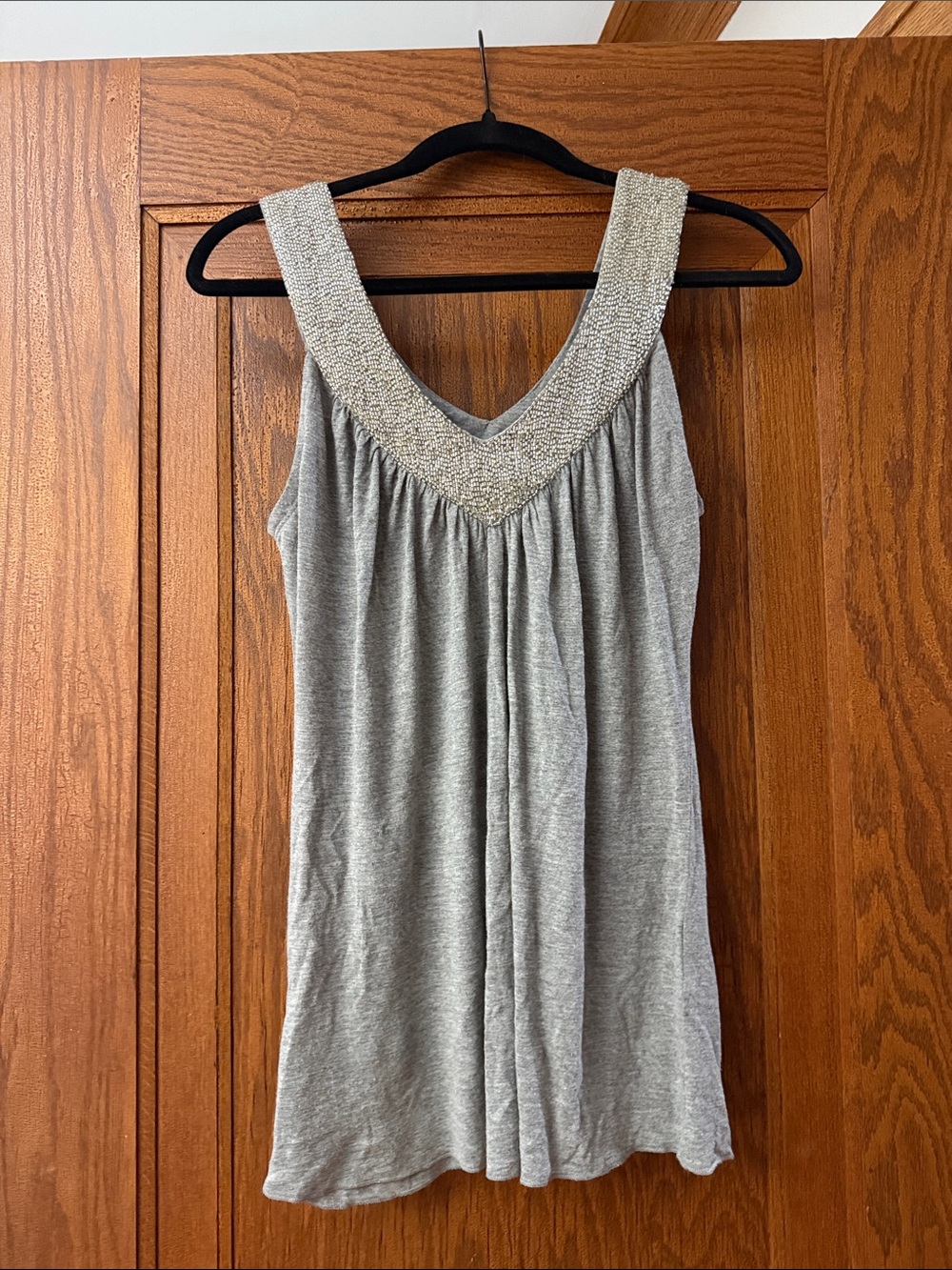 Matty M Silver-Gray Beaded V-Neck Camisole